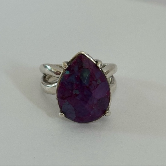 Sterling Silver BARSE Split Shank Ring Teardrop Pear Purple Stone - Picture 4 of 9